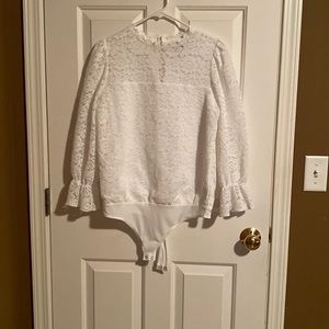 Express white lace long sleeve bodysuit